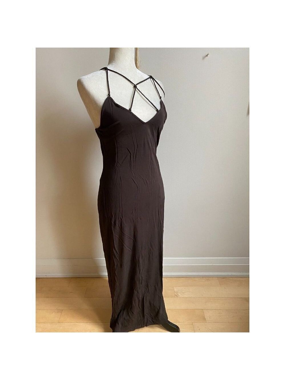 Frame BNWOT womens black delicate knot midi dress sz Medium side slit - Picture 2 of 9